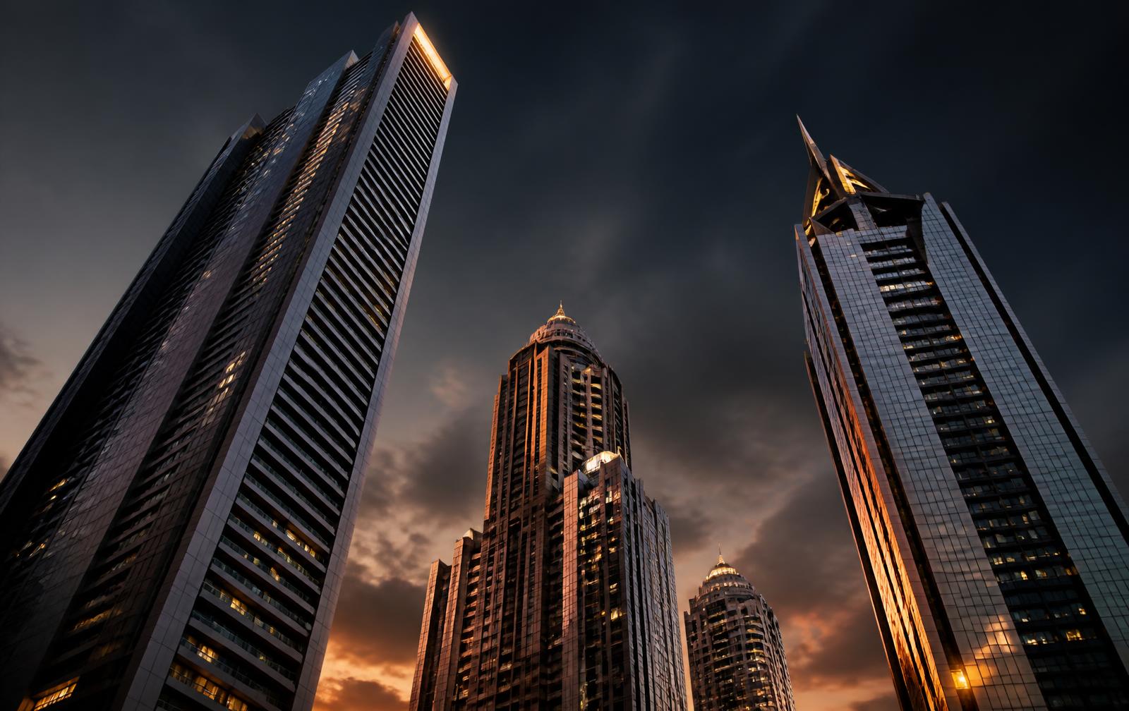 Contemporary Dubai towers at dusk
